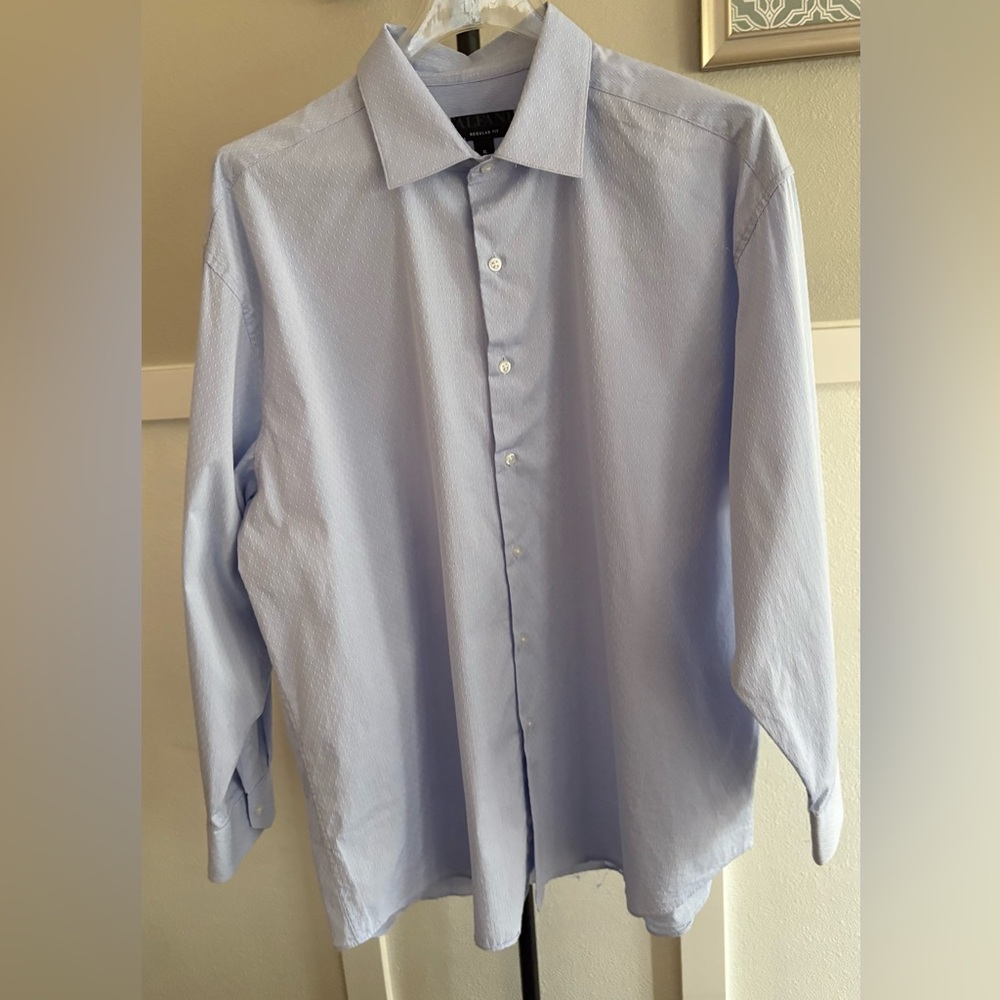 Alfani Regular Fit Textured Dress Shirt Light Blue XL 17–17.5